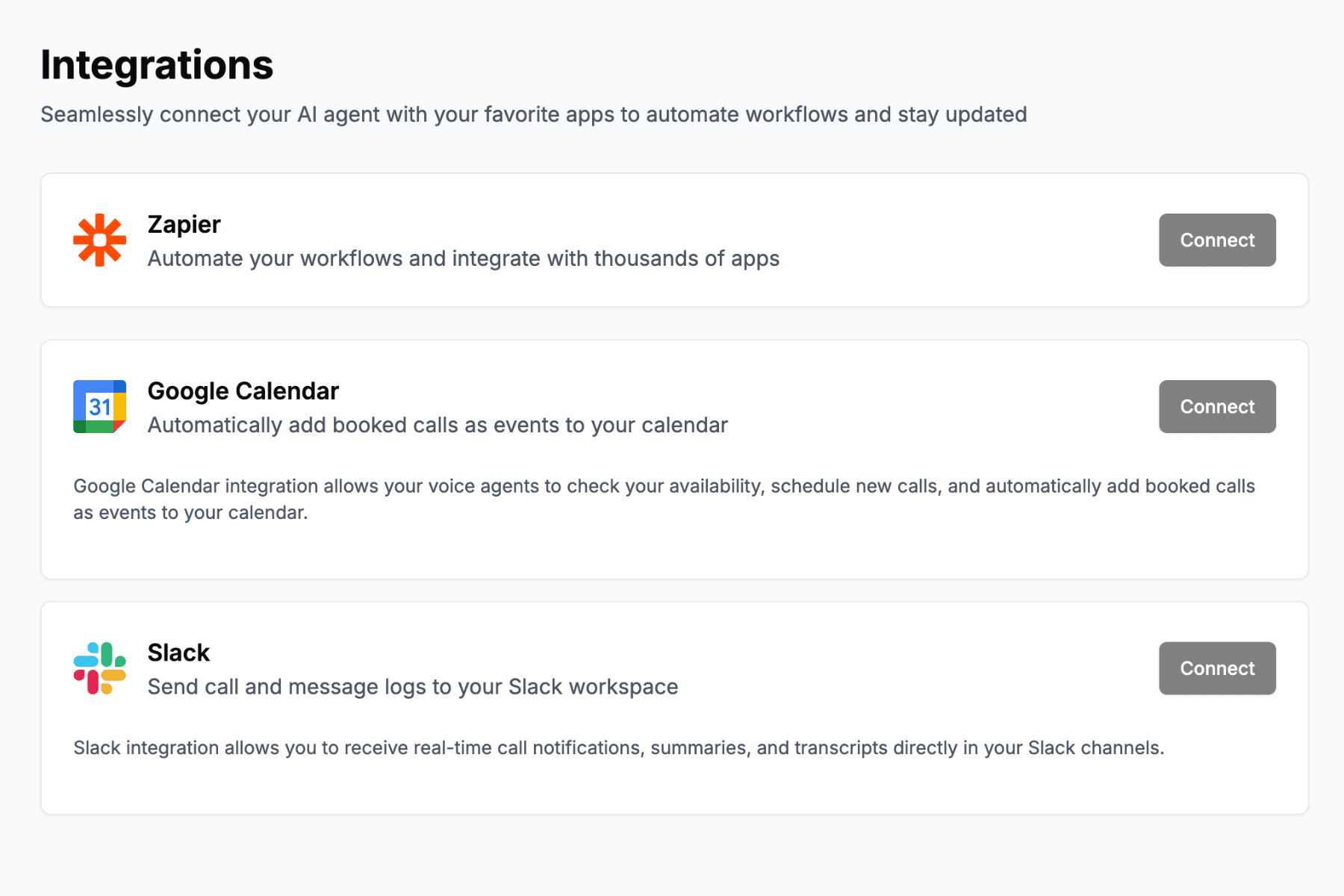 Calldock integration options with platforms like Zapier and Slack