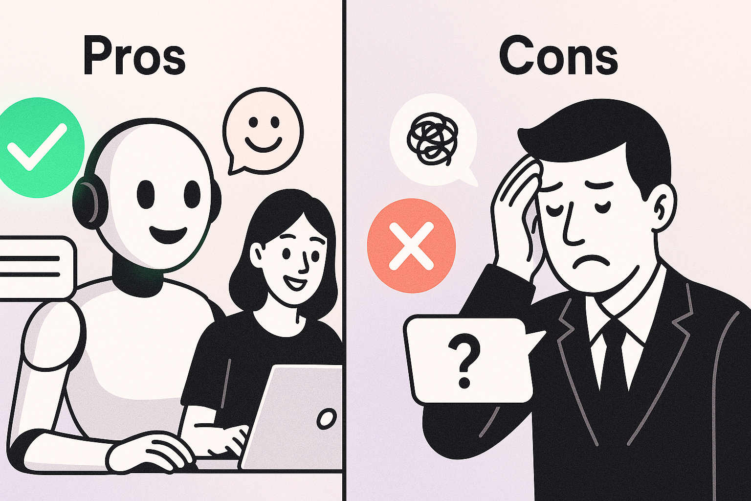 Scale weighing the benefits and limitations of AI in customer service